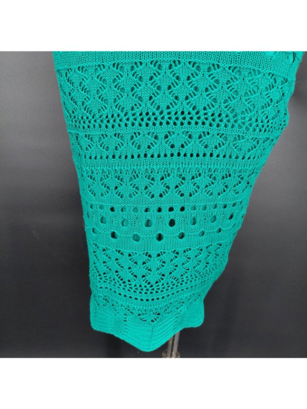 Crochet Knit Bodycon Dress Women Small Green Midi Lined Party Summer Lucky Irish - Picture 5 of 15